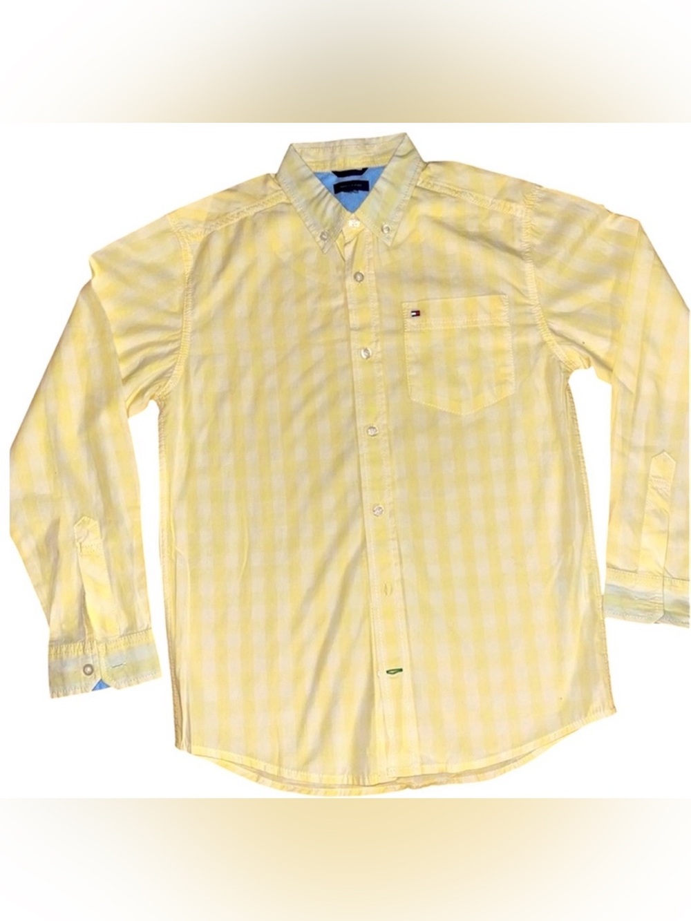 TOMMY HILFIGER BOYS PLAID BUTTON DOWN SHIRT LONG SLEEVES YELLOW COLOR SIZE 12/14